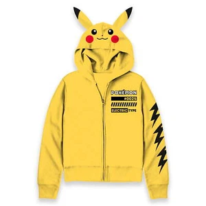 Pokemon Pika Boys Yellow Long Sleeve Full-Zip 3D Hoodie Sweatshirt Jacket: 4-18 - Picture 1 of 8