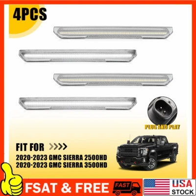 4X Para GMC Sierra 2500 3500 HD 2020-2024 LED Luz de señalización delantera trasera transparente Foto 1 de 4