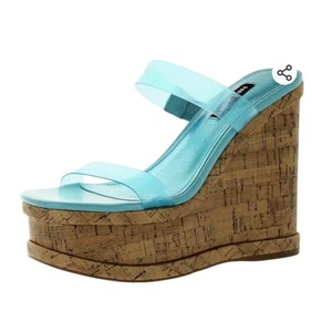 Nine West Women's Rapps Cork Wedge Platform Sandals Turquoise Size 7 - Picture 1 of 3