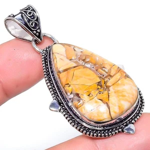 Colgante de plata de ley 925 con piedras preciosas de mocaita brechadas naturales 2,25" i944 - Imagen 1 de 8