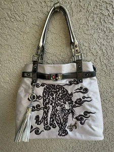 Sharif Handbags Cloth Silver Leather Shoulder Bags Embroidery Black Leopard - Picture 1 of 18