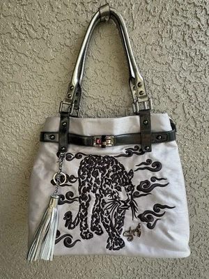 Bolsos de mano Sharif de tela de cuero plateado bolsos de hombro bordados negro leopardo Foto 1 de 4