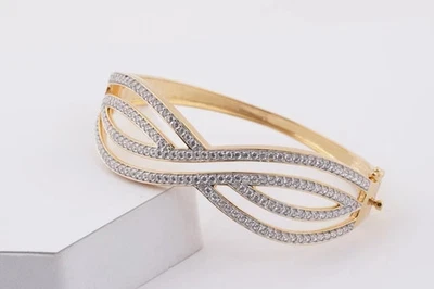4Ct Round Cut Lab Created Diamond Women's Bangle Bracelet 14K Yellow Gold Plated - Image 1 of 3