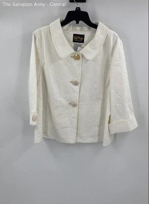 Blazer Bob Mackie Mujer Blanco Cuello Manga 3/4 Botón Delantero Talla L Foto 1 de 4