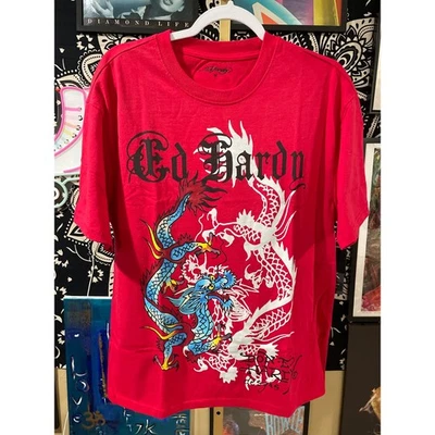 Ed Hardy Dragon Oversized Y2K Streetwear Deadstock Short Sleeve Tee Red Medium - Изображение 1 из 4