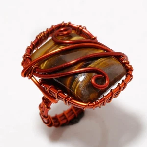 Tiger's Eye Gemstone Handmade Fashion Wire Wrap Copper Jewelry Ring 6" SR 693 - Picture 1 of 7