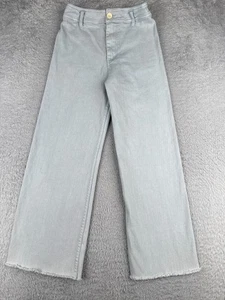 Pantalones de mezclilla para mujer Miou Muse azul medio pierna ancha tiro alto mezcla de algodón cremallera 24x27 - Imagen 1 de 18