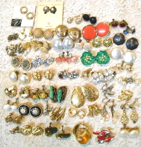 49 Pr Pendientes Vintage Plástico Lucita Estrás Tono Dorado Clip Perforados - Imagen 1 de 16