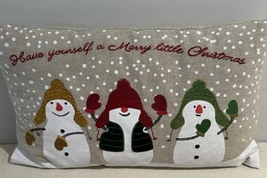 Embroidered Snowman Lumbar Christmas Pillow Have Yourself a Merry Little Xmas - Picture 1 of 8