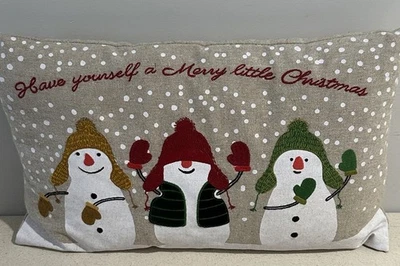 Embroidered Snowman Lumbar Christmas Pillow Have Yourself a Merry Little Xmas - Image 1 of 4