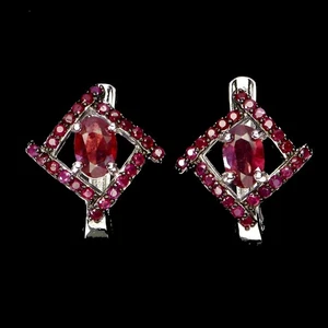 925 Sterling Silver Earrings Oval Ruby 6x4mm Ruby Diamond Cut Gemstone Jewelry - Picture 1 of 14