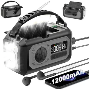 12000mAh Emergency Hand Crank Radio, Portable Weather Alert AM/FM/NOAA, Solar... - Picture 1 of 7