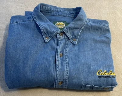 Camisa Vaquera Cabelas Talla XL Para Hombres 100% Algodón Azul Cambray Jean Abotonada Usada en Excelente Condición Foto 1 de 4