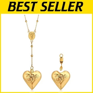 Retro LDR Heart Necklace with Spoon Pendant - Unisex Gold Rosary Style - Picture 1 of 9