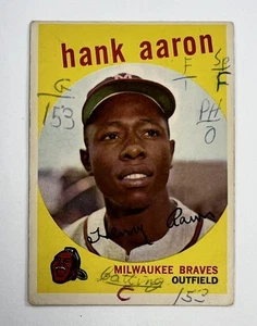1959 Topps #380 Hank Aaron (Writing on front) LB20-02 - Picture 1 of 2