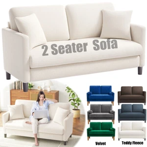 Sofa aus Samt Teddyfleece 2 Sitzer Modern Couch Loveseat Settee Wohnzimmer - Bild 1 von 74