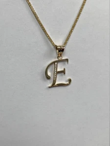 14K Gelbgold Anfangsbuchstabe E weißer CZ Stein Anhänger - Bild 1 von 2