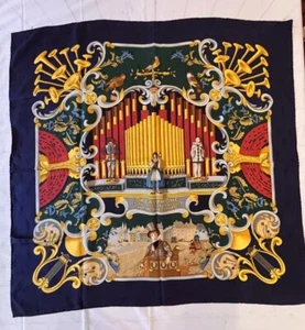 Hermès Orgauphone Paris 90 Faconnet Silk Jacquard Carre 34 x 34 Hand VTG 1996 - Picture 1 of 9