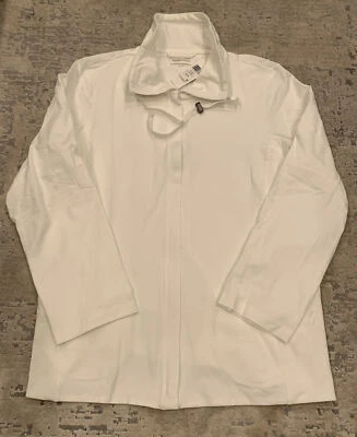 Chaqueta Cárdigan Eileen Fisher Algodón Orgánico Cuello Alto Cremallera Cordón Talla XL Foto 1 de 4
