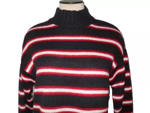 Tommy Jeans Pullover zum Überziehen Schildkrötenhals Streifen marineblau, rot, weiß Pullover S Neu - Bild 1 von 13
