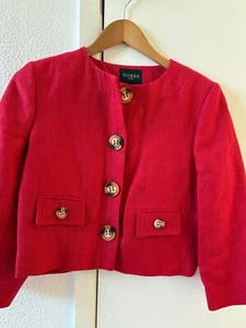 Vintage Hobbs 100% Linen Red Cropped Jacket 3/4 Sleeve Italian Cloth Lined - Bild 1 von 5