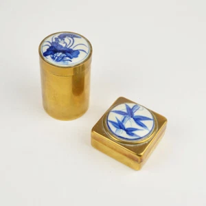 2 Old Brass Cans - Porcelain - Blue White - Japan - Asian - Glas Bowls - Picture 1 of 10