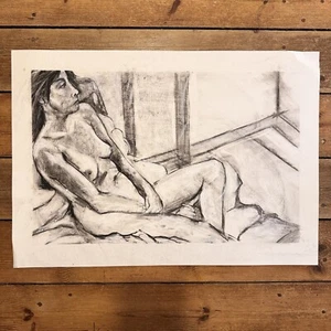 Vintage Charcoal Life Study Drawing Nude Lady Michael Wheeley c.1990’s - Picture 1 of 9