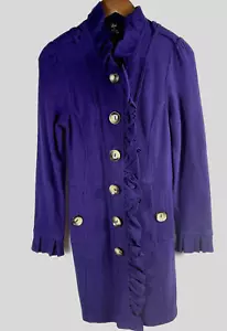 Maglione donna Luii taglia Med viola intenso volant lana cappotto giacca tasche - Foto 1 di 9