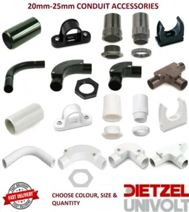 UNIVOLT 20mm & 25mm Conduit accessories White black-Clips,Adaptors,Elbow,Tee etc - Picture 1 of 13