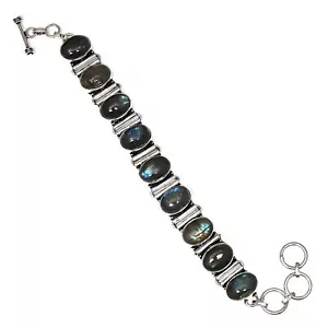 Shiney Labradorite Gemstone Handmade Unisex Silver Jewelry Bracelets 7-8'' - Picture 1 of 9