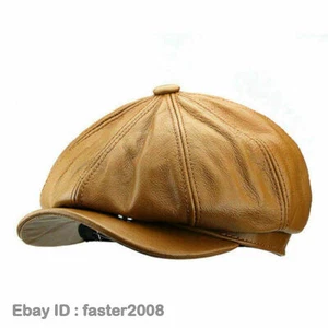 Vintage Men Real Leather Painter Beret Hat Octagonal Newsboy Cap Flat Hat Outdor - Picture 1 of 27