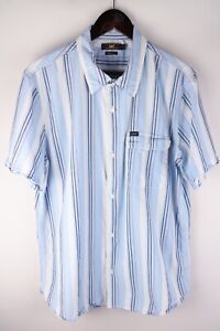 Lee Men Casual Shirt Short Sleeves Regular Fit Blue Striped Cotton size XL