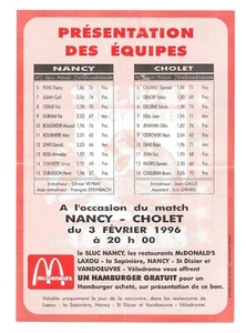Feuille de match SLUC  Nancy - Cholet - 3 février 1996 - Picture 1 of 2