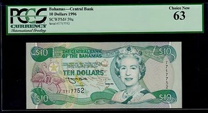 BAHAMAS 10 DOLLARS 1996 PICK # 59 PCGS 63 CHOICE NEW. - Picture 1 of 2