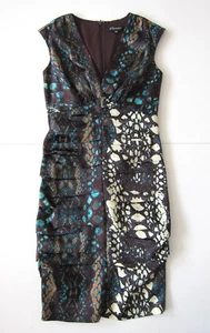 Signature Sangria Brown Blue Snake Print Ruched Cap Sleeve Sheath Empire Dress 4 - Picture 1 of 9
