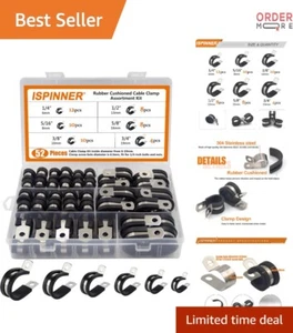 52pcs Steel Rubber Cushioned Pipe Clamp Set for Cables Pipes Industrial - Picture 1 of 9