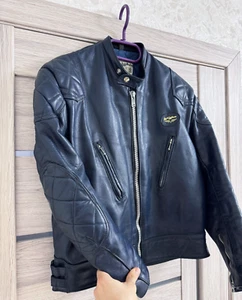 Vintage 70s Lewis Leathers Phantom Biker Leather Jacket Navy Blue size 42 - Picture 1 of 21