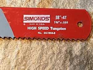 Simonds Power Hack Saw Blade Metal 18" 4T 1 3/4" x .088 High Speed Tungsten, new - Picture 1 of 3