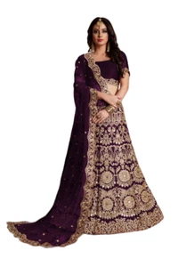 Mirraw Sequins Embroidered Velvet Semi Stitched Bridal Lehenga - Picture 1 of 14