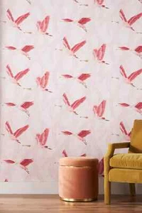 Anthropologie Wallpaper DIANE HILL Pink VALENTINA Birds UK Sealed 3 Avail NEW - Picture 1 of 3