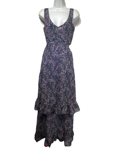 aqua side cut out Sleeveless long Layered Ruffle maxi dress Size S - Picture 1 of 6