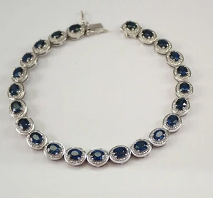 7Ct Oval Lab Created Sapphire & Diamond Tennis Bracelet 14K White Gold Plated - Picture 1 of 6