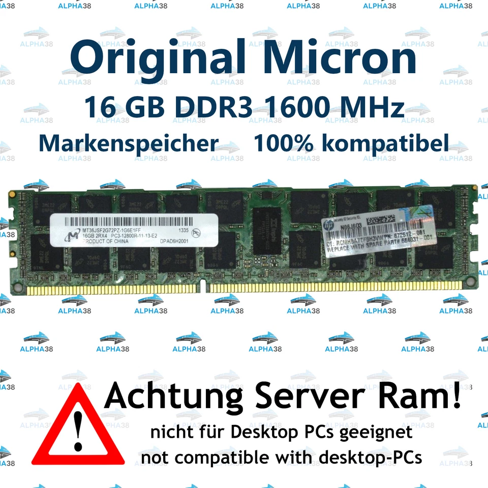 16 Go RDIMM ECC DDR3-1600 Serveur Avancé Dell Precision T5600 RAM - Photo 1/1