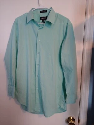 Camisa de vestir Omega Italia calce ajustado para hombre talla grande verde menta mangas largas  Foto 1 de 4