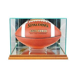 New F/S Glass Rectangle Football Display Case UV  Walnu  Molding FREE SHIPPIN