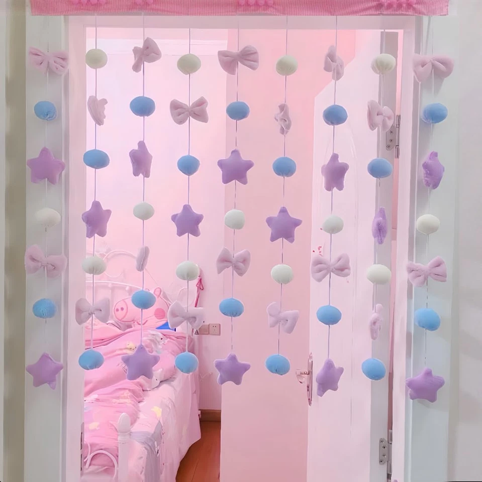 Linda cortina de puerta de felpa, autoadhesiva, arcos de felpa Kawaii estrellas bolas ventana... Foto 1 de 4