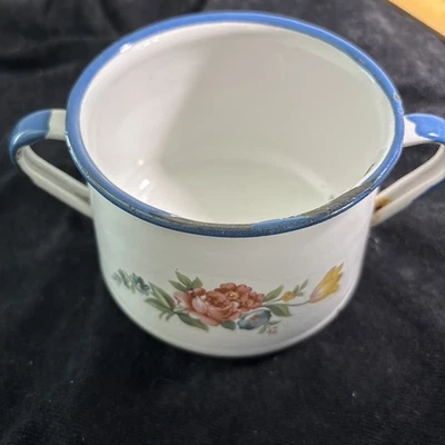 Винтажная эмалированная ваза горшок белый декор фермерского дома - Изображение 1 из 4