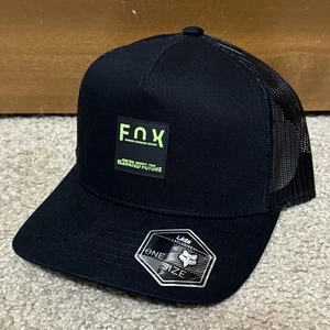 Fox Racing Hat Intrude Black Trucker Snapback Neon Patch Mesh Back Cap NWT - Picture 1 of 6