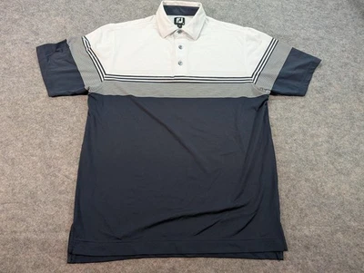 FootJoy Polo Shirt Mens Medium White Navy Striped Golf Performance Short Sleeve - Image 1 of 4