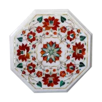 Handmade Marble Table Top Inlay Art: Floral Mosaic Coffee Table Decor - Image 1 of 4